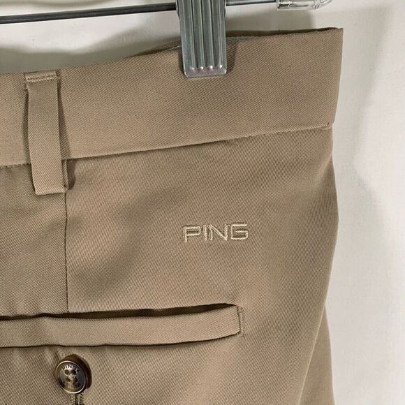 Ping Golf Shorts Men's 36 Khaki Brown Pleated Polyester Pockets 9" Inseam - Picture 7 of 7
